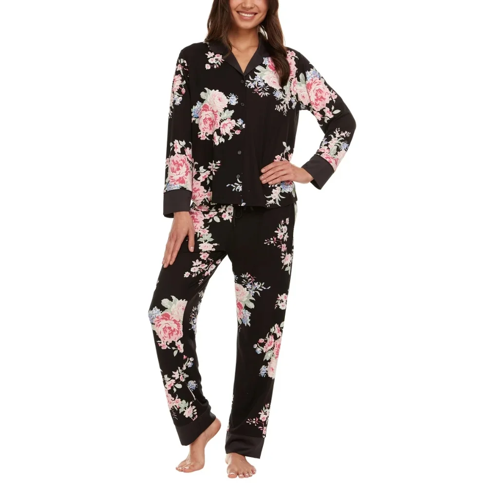 Flora Nikrooz Black Floral Pajama Set - Picture 2 of 13